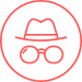 circular icon of a hat and glasses