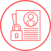 circular icon showing a file with lines of text, an avatar and a lock